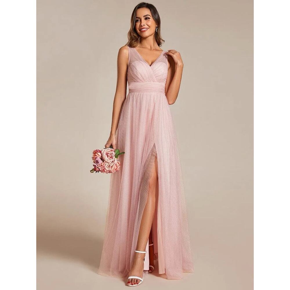 Bridesmaids Dress Sz 22 Flowing V-Neck Prom Tulle Blush Pink‎ Fairy Renaissance